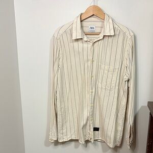 Zara Men's Beige Pinstripe Shirt